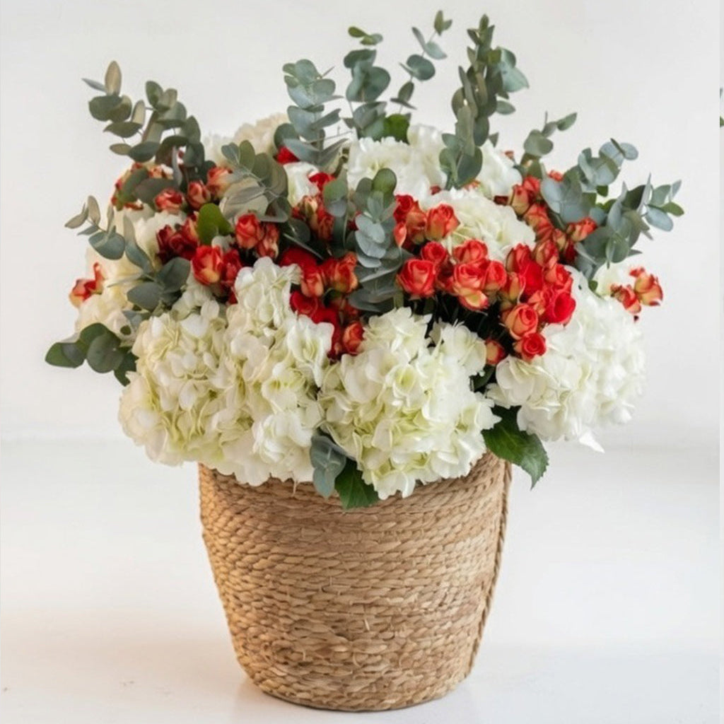 Red and White Hydrangea Basket - TAVÉINE AE